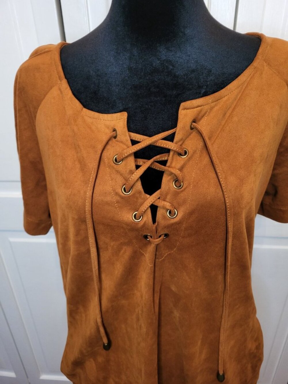 Patrons of Peace Brown Faux Suede Mini Dress Lace Up L Boho Hippie Festival - Picture 4 of 7